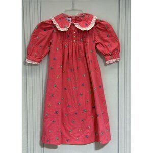 90's Vintage Cary San Francisco Girls Collar Pink Size 6 Dress Modest Ruffle
